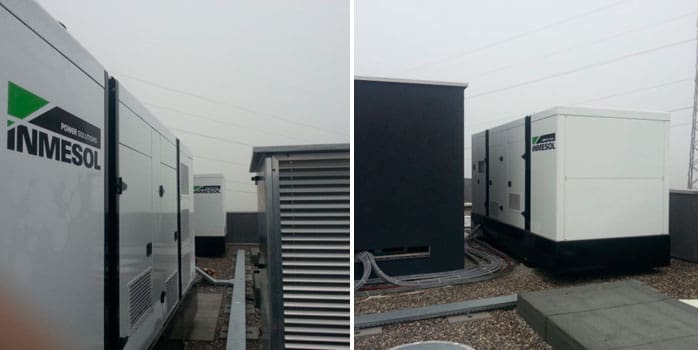 Grupos electrógenos para centros de datos 2 Grupos en reserva Inmesol en la terraza del centro de datos de Infomaniak